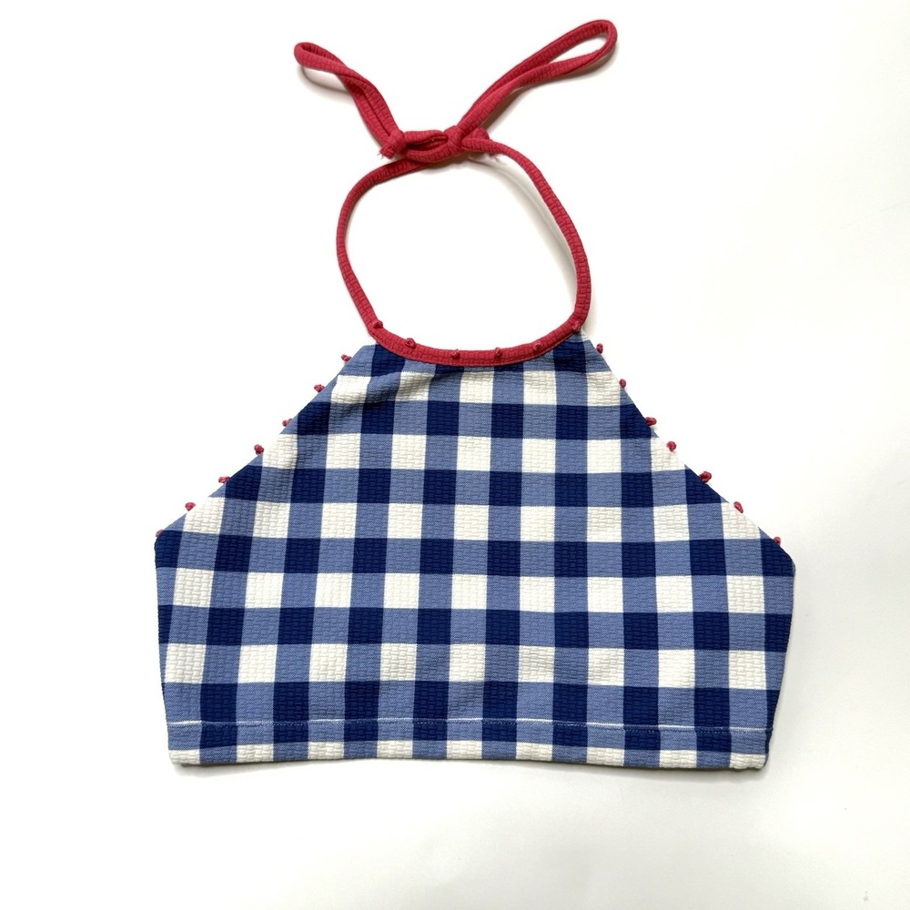 Marysia‎ Bumby French Mott Bikini Top Girls 12 Swimsuit Blue Gingham Nautical